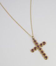 Vintage 14k Yellow gold _ Pink Tourmaline Cross Pendant